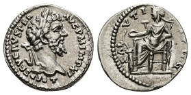 Septimius Severus, AD 193-211. AR, Denarius. 3.21 g. 19.32 mm. Laodicea.
Obv: L SEP SEVERVS PER AVG P M IMP XI. Head of Septimius Severus, laureate, r...