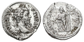 Septimius Severus, AD 193-211. AR, Denarius. 3.04 g. 18.72 mm.
Obv: SEVERVS PIVS AVG. Head of Septimius Severus, laureate, right.
Rev: P M TR P XVII C...