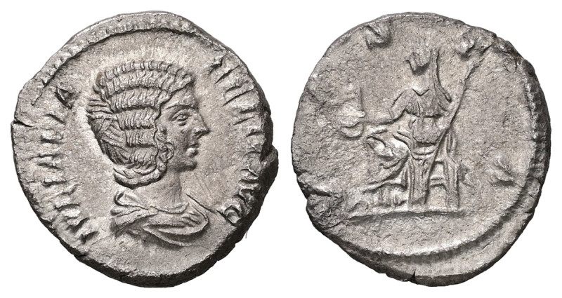 Julia Domna, AD 193-217. AR, Denarius. 2.16 g. 18.41 mm. Rome.
Obv: IVLIA PIA FE...