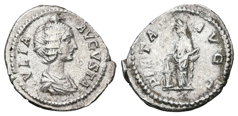 Julia Domna, AD 193-217. AR, Denarius. 2.66 g. 19.97 mm. Rome.
Obv: IVLIA AVGVST...