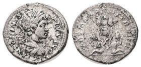 Caracalla, AD 198-217. AR, Denarius. 3.19 g. 17.47 mm. Rome.
Obv: ANTONINVS PIVS AVG. Bust of Caracalla, laureate, draped, right.
Rev: PART MAX PON TR...
