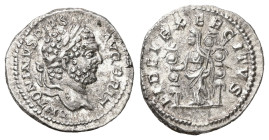 Caracalla, AD 198-217. AR, Denarius. 3.27 g. 19.19 mm. Rome.
Obv: ANTONINVS PIVS AVG BRIT. Head of Caracalla, laureate, bearded, right.
Rev: FIDEI EXE...