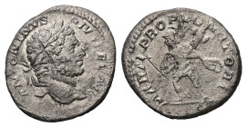 Caracalla, AD 197-217. AR, Denarius. 2.55 g. 17.54 mm. Rome.
Obv: ANTONINVS PIVS AVG BRIT. Head of Caracalla, laureate, bearded, right.
Rev: MARTI PRO...