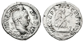 Caracalla, AD 198-217. AR, Denarius. 3.09 g. 19.21 mm. Rome.
Obv: ANTONINVS PIVS AVG BRIT. Head of Caracalla, laureate, right.
Rev: P M TR P XIIII COS...