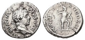 Caracalla, AD 197-217. AR, Denarius. 2.30 g. 19.70 mm. Rome.
Obv: ANTONINVS PIVS AVG. Head of Caracalla, laureate, sometimes bearded, right.
Rev: PONT...