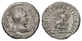 Caracalla, AD 198-217. AR, Denarius. 2.65 g. 18.91 mm. Rome.
Obv: ANTONINVS PIVS AVG. Head of Caracalla, laureate, bearded, right.
Rev: PONTIF TR P XI...