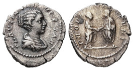 Plautilla, AD 202-205. AR, Denarius. 2.10 g. 18.67 mm. Rome.
Obv: PLAVTI[LLAE AVG]VSTAE. Bust of Plautilla, hair coiled in ridges, fastened in bun at ...