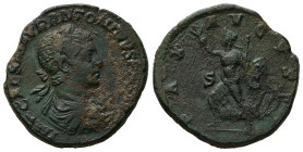Elagabalus, AD 218-222. AE, Sestertius. 21.36 g. 30.84 mm. Rome.
Obv: IMP CAES M AVR ANTONINVS P[IVS AVG]. Bust of Elagabalus, laureate, draped, cuira...
