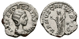 Julia Soaemias, AD 218-222. AR, Denarius. 2.47 g. 20.14 mm. Rome.
Obv: IVLIA SOAEMIAS AVG. Bust of Julia Soaemias, hair waved and turned up low at the...