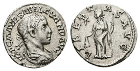 Severus Alexander, AD 222-235. AR, Denarius. 2.63 g. 18.27 mm. Rome.
Obv: IMP CM AVR SEV ALEXAND AVG. Head of Severus Alexander, laureate, right.
Rev:...