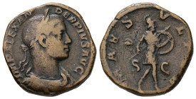 Severus Alexander, AD 222-235. AE, Sestertius. 19.24 g. 29.38 mm. Rome.
Obv: IMP ALEXANDER PIVS AVG. Bust of Severus Alexander, laureate, draped over ...