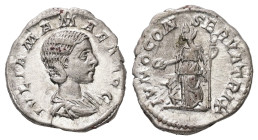 Julia Mamaea, AD 222-235. AR, Denarius. 3.32 g. 19.44 mm. Rome.
Obv: IVLIA MAMAEA AVG. Bust of Julia Mamaea, draped, right.
Rev: IVNO CONSERVATRIX. Ju...
