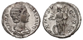 Julia Mamaea, AD 222-235. AR, Denarius. 3.16 g. 17.33 mm. Rome.
Obv: IVLIA MAMAEA AVG. Bust of Julia Mamaea, diademed, right
Rev: VENVS VICTRIX. Venus...
