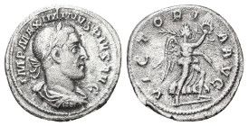 Maximinus I, AD 235-238. AR, Denarius. 3.28 g. 19.63 mm. Rome.
Obv: IMP MAXIMINVS PIVS AVG. Bust of Maximinus I, laureate, draped, cuirassed, right.
R...
