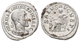 Maximinus I, AD 235-238. AR, Denarius. 2.92 g. 19.30 mm. Rome.
Obv: IMP MAXIMINVS PIVS AVG. Bust of Maximinus I, laureate, draped, cuirassed, right.
R...