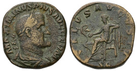 Maximinus I, AD 235-238. AE, Sestertius. 20.40 mm. 28.30 mm. Rome.
Obv: MAXIMINVS PIVS AVG GERM. Bust of Maximinus I, laureate, draped, cuirassed, rig...