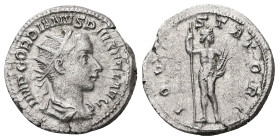 Gordian III, AD 238-244. AR, Antoninianus. 4.21 g. 22.60 mm. Rome.
Obv: IMP GORDIANVS PIVS FEL AVG. Bust of Gordian III, radiate, draped, cuirassed, r...