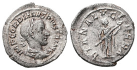 Gordian III, AD 238-244. AR, Denarius. 2.78 g. 20.83 mm. Rome.
Obv: IMP GORDIANVS PIVS FEL AVG. Bust of Gordian III, laureate, draped, cuirassed, righ...