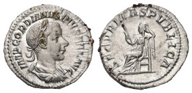 Gordian III, AD 238-244. AR, Denarius. 2.94 g. 12.59 mm. Rome.
Obv: IMP GORDIANVS PIVS FEL AVG. Bust of Gordian III, laureate, draped, cuirassed, rig...