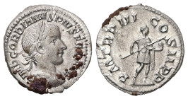 Gordian III, AD 238-244. AR, Denarius. 3.06 g. 19.51 mm. Rome.
Obv: IMP GORDIANVS PIVS FEL AVG. Bust of Gordian III, laureate, draped, cuirassed, righ...