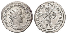 Gordian III, 238-244 AD. AR, Antoninianus. 3.93 g. 22.26 mm. Rome.
Obv: Obv: IMP GORDIANVS PIVS FEL AVG. Bust of Gordian III, radiate, draped, cuirass...