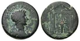 Troas, Abydus. Hadrian, AD 117-138. AE. 7.41 g. 21.13 mm.
Obv: Laureate, cuirassed and draped bust of Hadrian, right.
Rev: [ΑΒΥ]. Temple with eight co...