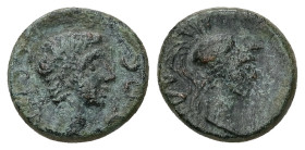 Troas, Dardanus. Augustus or Tiberius, 27 BC-AD 37. AE. 2.83 g. 14.05 mm.
Obv: ϹΕΒΑϹΤΟϹ. Bare head of emperor, right.
Rev: ΔΑ[ΡΔΑ]. Helmeted head of A...