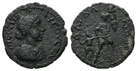 Troas, Dardanus. Crispina, c. AD 180-182. AE. 3.30 g. 22.84 mm.
Obv: ΚΡΙϹϹΠΙΝΑ(sic) ΑΥΓΟΥϹΤΑ. Draped bust of Crispina, right.
Rev: ΔΑΡΔΑΝΙωΝ. Aeneas...