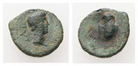 Troas, Ilium. Augustus, 27 BC-AD 14. AE. 1.24 g. 14,98 mm.
Obv: ΙΛΙ. Bare head of Augustus, right.
Rev: Owl between monograms.
Ref: RPC 2308; Bellinge...