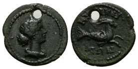 Mysia, Kyzikos. Pseudo-autonomous, Time of Commodus, c. 186-192 AD. AE. 3.53 g. 20.50 mm.
Obv: Draped bust of Kore Soteira right, wearing hairband; al...