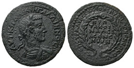 Ionia, Smyrna. Gallienus, AD 253-268. AE. 11.67 g. 31.11 mm. M. Aur. Sextus, strategos.
Obv: ΑΥΤ Κ Π ΛΙΚΙΝ ΓΑΛΛΙΗΝΟϹ. Laureate, draped and cuirassed b...