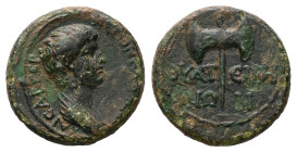 Lydia, Thyateira. Nero, AD 54-68. AE. 2.84 g. 17.18 mm.
Obv: [ΝƐΡΩΝ ΚΛΑΥΔΙΟϹ ΚΑ]ΙϹΑΡ ΓЄP. Draped bust of Nero, right.
Rev: ΘΥΑΤƐΙΡΗΝΩΝ. Double axe.
Re...