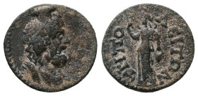 Lydia, Tripolis. Pseudo-autonomous, AD 3rd century. AE. 3.22 g. 18.94 mm.
Obv: Bearded and draped bust of Serapis right, wearing modius.
Rev: TΡIΠOΛEI...