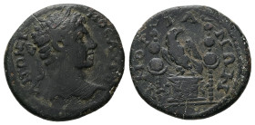 Phrygia, Amorium. Caracalla, AD 198-217. AE. 8.14 g. 25.14 mm.
Obv: ANTΩNЄINOC AYΓO. Laureate head of Caracalla, right.
Rev: AMOPIANΩN. Eagle standing...