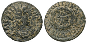 Phrygia, Hierapolis. Pseudo-autonomous, time of Elagabalus AD 218-222. AE. 5.80 g. 23.71 mm.
Obv: ΛΑΙΡΒΗΝΟϹ. Radiate and draped bust of Apollo Lairben...