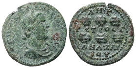 Cilicia, Anazarbus. Valerian I, AD 253-260. AE. 14.27 g. 29.07 mm.
Obv: Laureate, draped and cuirassed bust of Valerian, right.
Rev: Α Μ Κ, Γ Γ, ΕΤ ΒΟ...