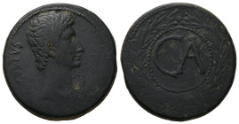 Asia Minor, Uncertain. Augustus, 27 BC-14 AD. AE, Sestertius. 28.00 g. 35.80 mm.
Obv: [AVG]VSTVS. Bare head of Augustus, right.
Rev: C A. Laurel wreat...