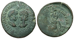 Mesopotamia, Singara. Gordian III, AD 238-244. AE. 23.20 g. 34.41 mm.
Obv: ΑΥΤΟΚ Κ Μ ΑΝΤ ΓΟΡΔΙΑΝΟΝ ϹΑΒ ΤΡΑΝΚΥΛΛΙΝΑ ϹΕΒ. Confronted busts of Gordian II...