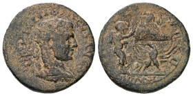 Judaea, Neapolis. Philip I, AD 244-249. AE. 11.55 g. 27.17 mm.
Obv: Radiate, draped and cuirassed bust of Philip I, right.
Rev: COL SERG, NEAPOL. At...