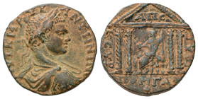 Syria, Decapolis, Gadara. Elagabalus, 218-222. AE. 13.14 g. 26.07 mm.
Obv: AYT K M AYP ANTѠNIN. Laureate, draped, and cuirassed bust of Elagabalus, ri...