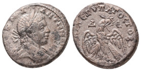 Syria, Antioch. Caracalla, AD 198-217. AR, Tetradrachm. 11.64 g. 23.11 mm.
Obv: ΑΥΤ Κ Μ Α ΑΝΤΩΝЄΙΝΟC CЄΒ. Laureate head of Caracalla, right.
Rev: ΔΗΜΑ...