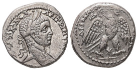 Syria, Antioch. Elagabalus, AD 218-222. AR, Tetradrachm. 13.57 g. 24.70 mm.
Obv: [Α]ΥΤ Κ Μ Α ΑΝΤωΝ[ΕΙΝΟϹ ϹΕΒ]. Laureate head of Elagabalus, right, wit...
