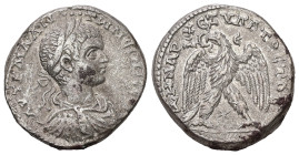 Syria, Antioch. Elagabalus, AD 218-222. AR, Tetradrachm. 12.91 g. 26.30 mm.
Obv: AVT K M A ANTωNEINOC [CEB]. Laureate, draped and cuirassed bust of El...