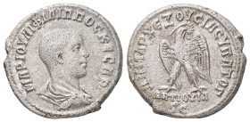 Syria, Antioch. Philip II as Caesar, AD 244-247. AR, Tetradrachm. 10.29 g. 25.06 mm.
Obv: ΜΑΡ ΙΟΥΛΙ ΦΙΛΙΠΠΟϹ ΚΕϹΑΡ. Bare-headed and draped bust of Phi...