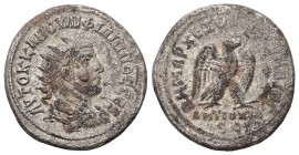 Syria, Antioch. Philip II, AD 247-249. AR, Tetradrachm. 11.15 g. 26.97 mm.
Obv: ΑΥΤΟΚ Κ Μ ΙΟΥΛΙ ΦΙΛΙΠΠΟϹ ϹΕΒ. Radiate, draped and cuirassed bust of Ph...