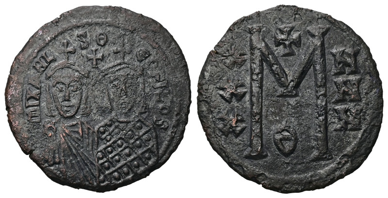 Michael II and Theophilus, AD 820-829. AE, Follis. 6.83 g. 31.21 mm. Constantino...