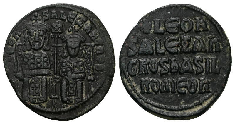 Leo VI the Wise and Alexander, AD 886-912. AE, Follis. 6.61 g. 26.95 mm. Constan...