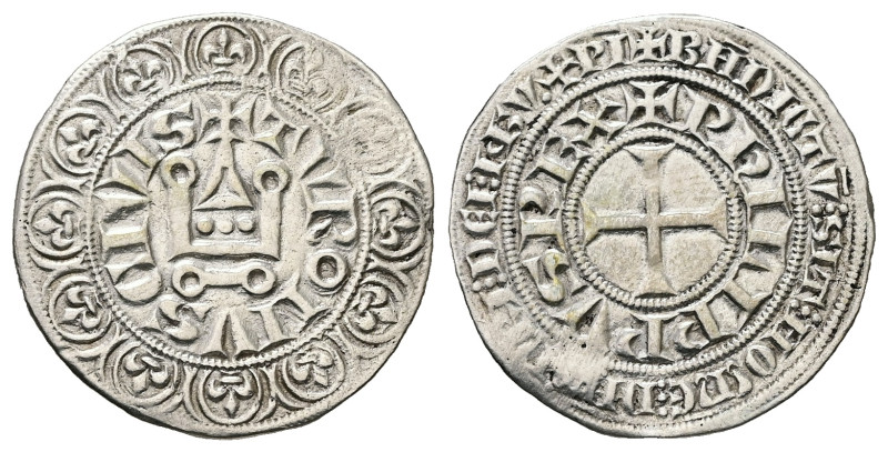 France. Philippe III or Philippe IV, AD 1290-1303. AR, Gros. 3.02 g. 25.05 mm.
O...