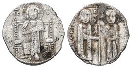 Republic of Venice. AR, Grosso. 1.95 g. 19.08 mm. Venice.
Obv: Facing figure of Nimbate Christ Pantocrator, enthroned, [IC XC] field to the left and r...