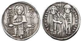 Republic of Venice. AR, Grosso. 2.02 g. 20.38 mm. Venice.
Obv: Facing figure of Nimbate Christ Pantocrator, enthroned, [IC XC] field to the left and r...